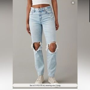 AE Stretch Super High Rise Waist Ripped Ankle Straight Denim Jean Size 8 4822